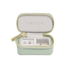 Stackers Mini Travel Jewelry Case Sage Green Zip Organizer NWT Compact